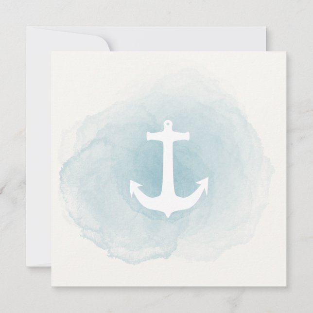 Invitation Ancre d'aquarelle bleue Nautique (Devant)