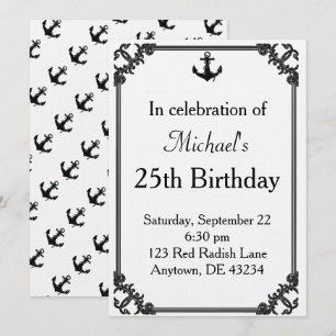 Invitation Ancre de bateau noir Anniversaire