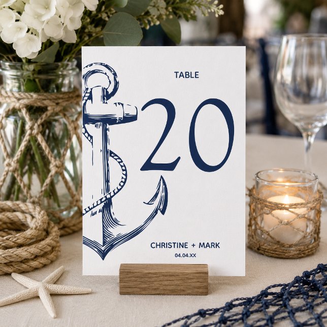 Invitation Ancre de croquis nautique de la marine | Numéros d (Nautical Anchor themed table number card that is customizable and perfect for your table decor.
)
