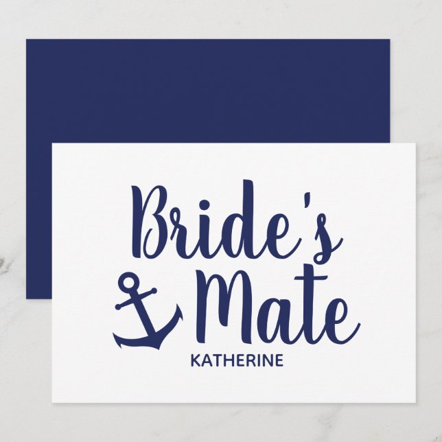 Invitation Ancre de mariée bleu marine nautique demoiselle d' (Devant / Derrière)