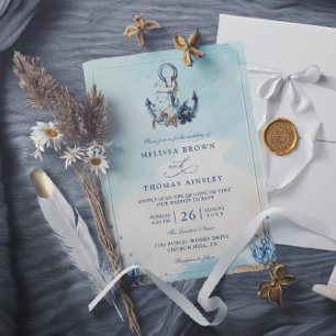 Invitation Ancre de marine chic plage moderne code QR mariage