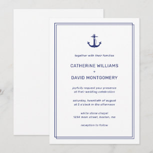 Invitation Ancre de marine Nuit et Blanc Mariage Minimaliste