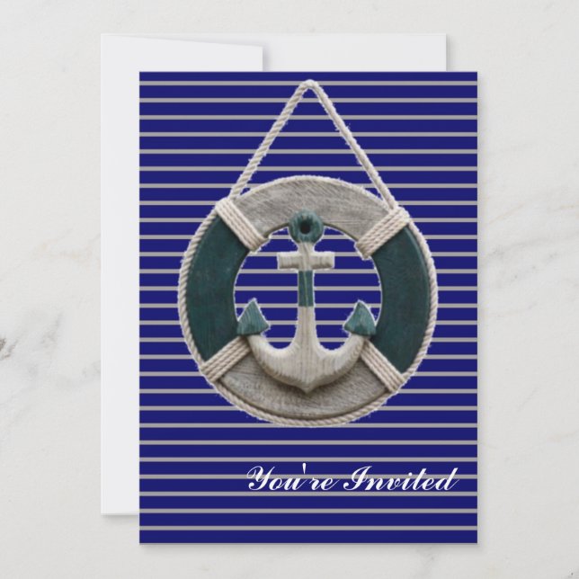 Invitation Ancre de plage de Preppy Nautical Stripes (Devant)