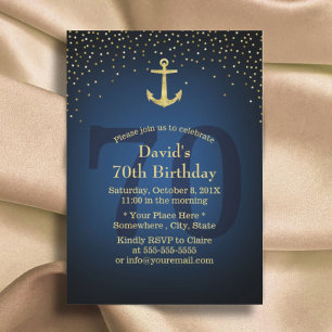 Invitation Ancre d'or bleu marine 70e anniversaire