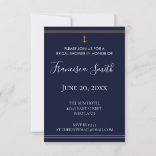 Invitation Ancre d'or Fête des mariées bleue marine marine
