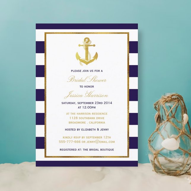 Invitation Ancre d'or nautique Fête des mariées de bande mari (Créateur téléchargé)
