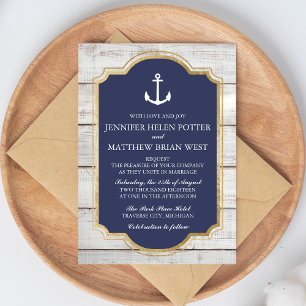 Invitation Ancré En Amour Rustique Ancre Nautique Mariage