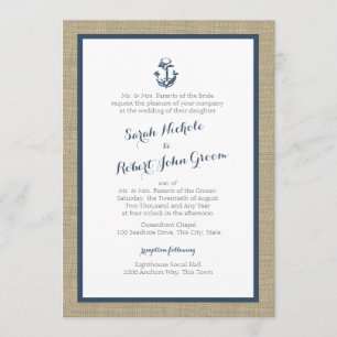 Invitation Ancre et Burlap Marine Blue Rustic Mariage