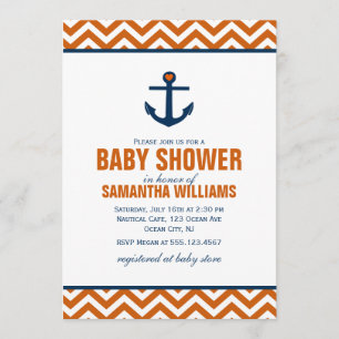 Invitation Ancre et Chevrons Baby shower nautique {tangerine}