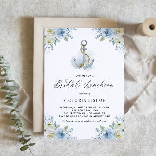 Invitation Ancre et fleurs bleues Nautical Bridal Luncheon