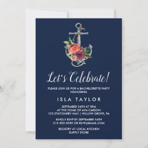 Invitation Ancre Florale Fêtons l'Automne Navy
