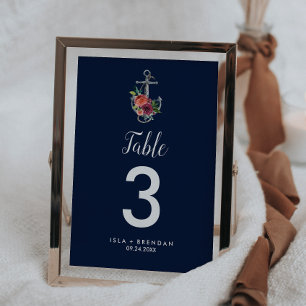 Invitation Ancre florale Marine Automne 5x7" Numéro de tabl