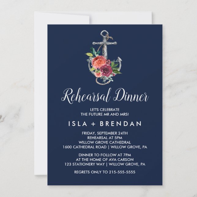 Invitation Ancre florale | Repas de répétition d'automne de l (Devant)