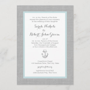 Invitation Ancre Grey Burlap Beach Mariage