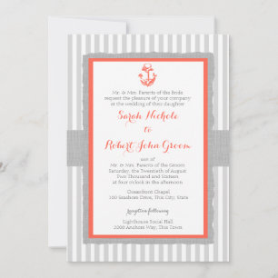 Invitation Ancre Gris Gris Gris Mariage corail
