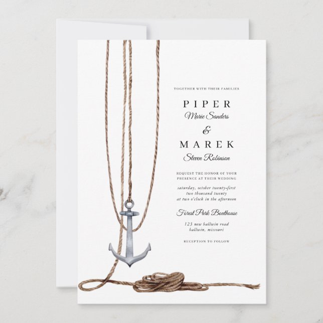 Invitation Ancre hors Mariage nautique  (Devant)