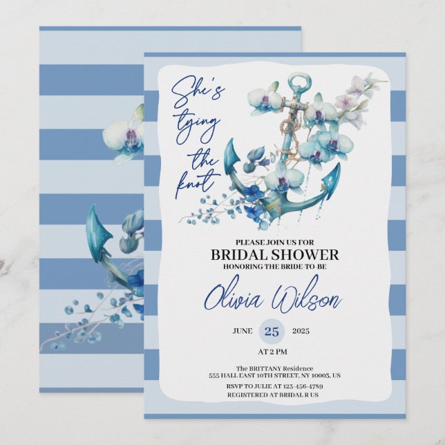 Invitation Ancre Jouer le noeud Fête des mariées nautique (Devant / Derrière)