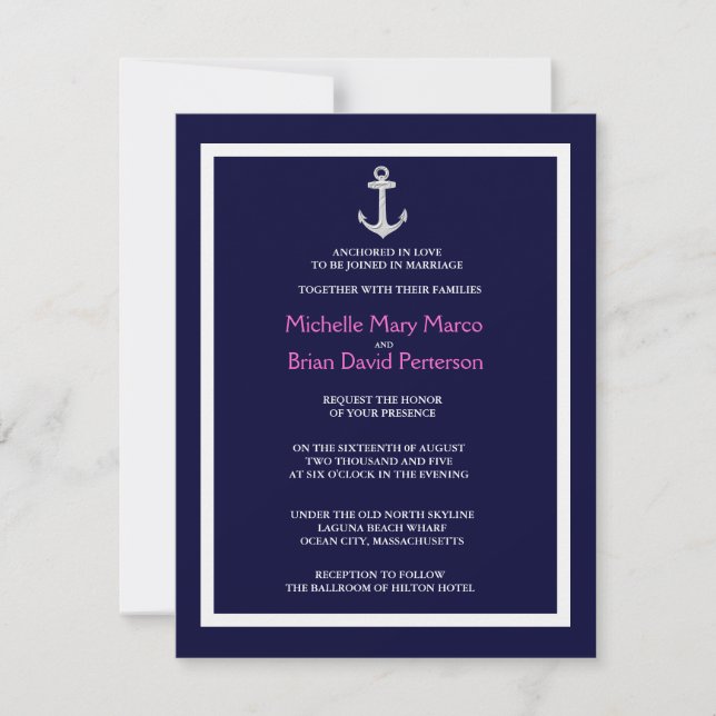 Invitation ANCRE l Destination nautique Mariage thématique (Devant)