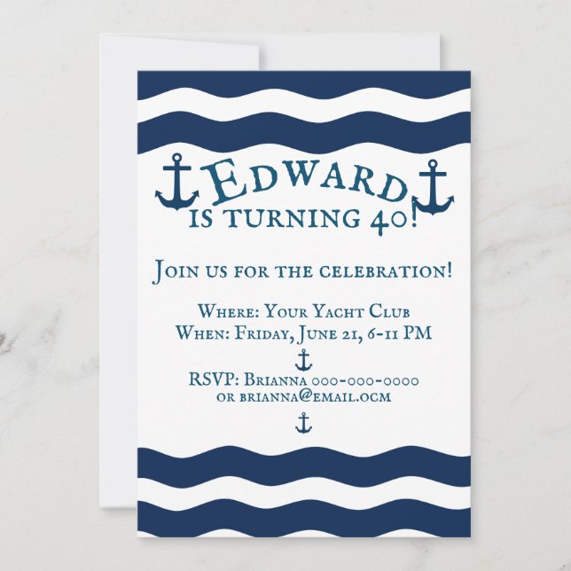 Invitation Ancre lisse Nautique Personnalisé Anniversaire Inv (Devant)