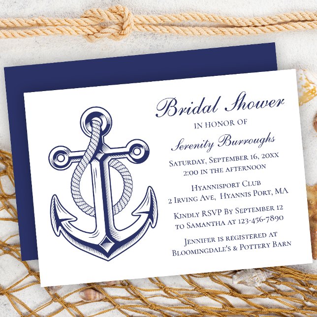 Invitation Ancre Marine Blue Sailor Fête des mariées nautique (Créateur téléchargé)