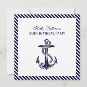 Invitation Ancre marine Diag Stripe 2SQ Anniversaire Jeu