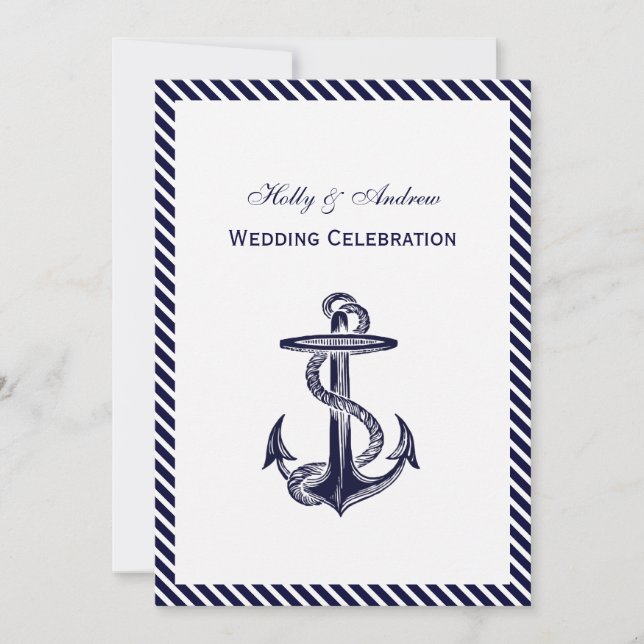 Invitation Ancre marine Diag Stripe 2V Mariage (Devant)