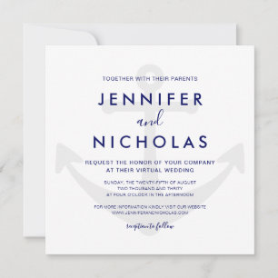 Invitation Ancre marine moderne bleu marine mariage virtuel