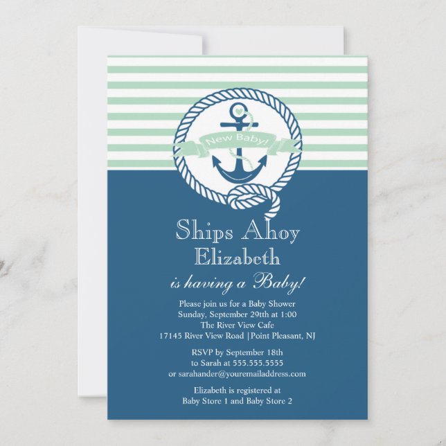 Invitation Ancre moderne Baby shower neutre nautique (Devant)
