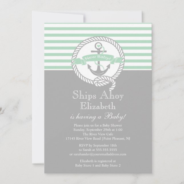 Invitation Ancre moderne Nautique NeutreDouche bébé (Devant)