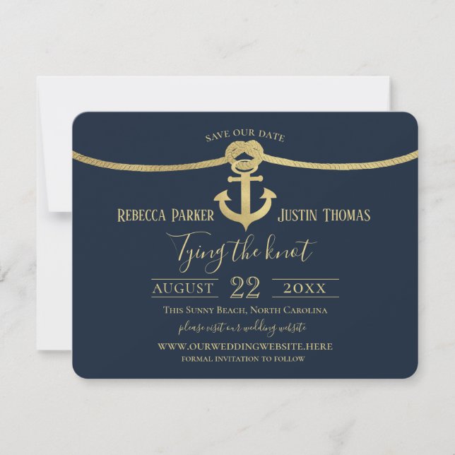 Invitation Ancre Naud de Corde Dorée Mariage (Devant)