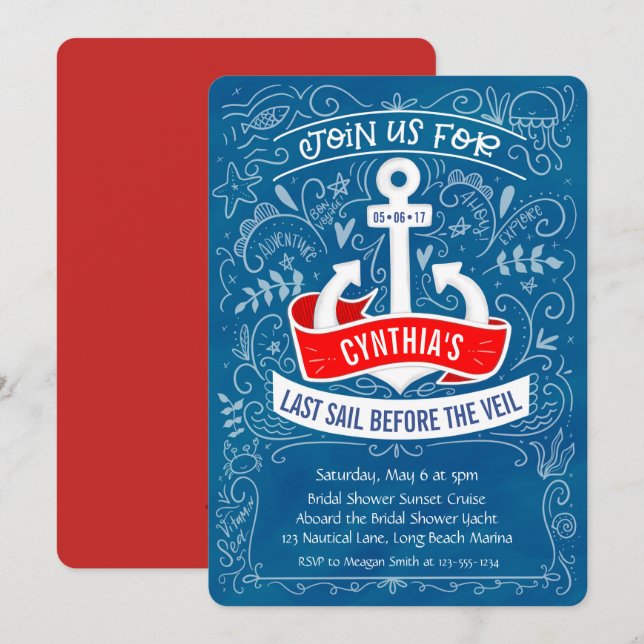 Invitation Ancre Nautical Fête de l'mariée Cruise (Devant / Derrière)