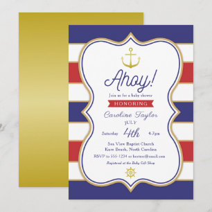 Invitation Ancre nautique 4 juillet Baby shower d'or rouge bl