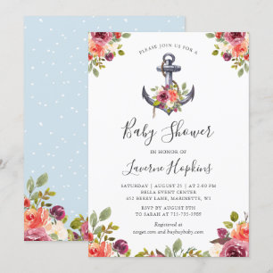 Invitation Ancre nautique Baby shower Floral Boy