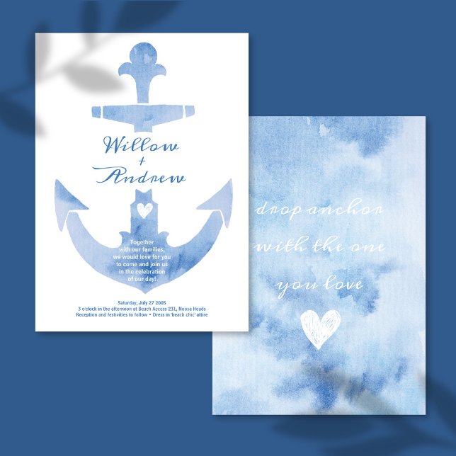 Invitation Ancre nautique Beach Wedding Aquarelle (Créateur téléchargé)