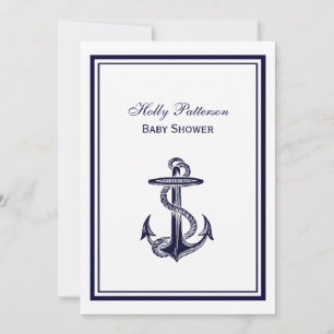 Invitation Ancre nautique  bleu marine encadré 2V Baby shower