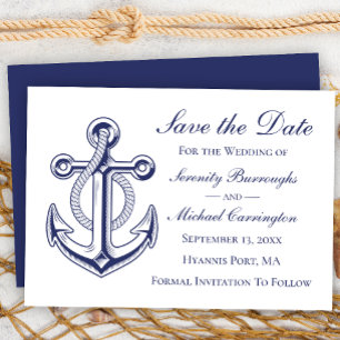 Invitation Ancre nautique Bleu marine Enregistrer la date Mar