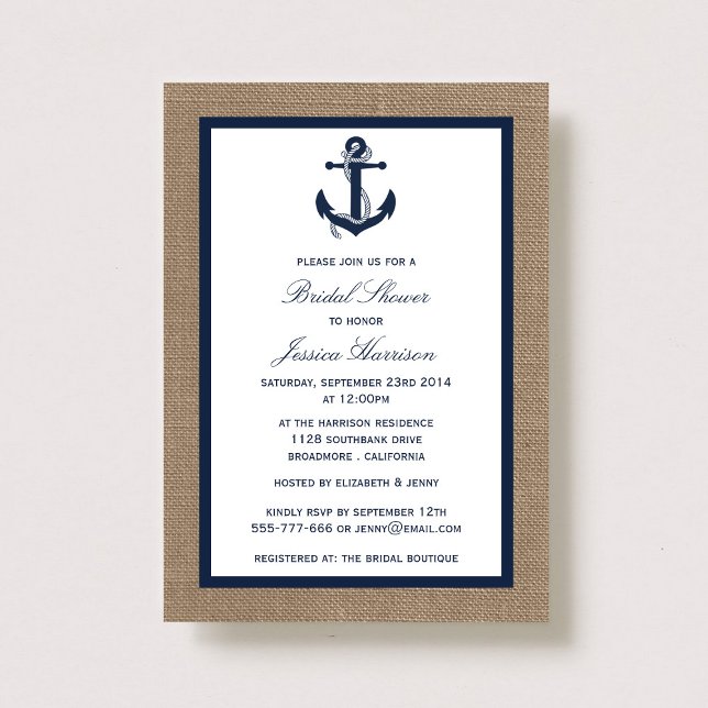 Invitation Ancre Nautique Bleue Marine Sur Fête des mariées B (Créateur téléchargé)