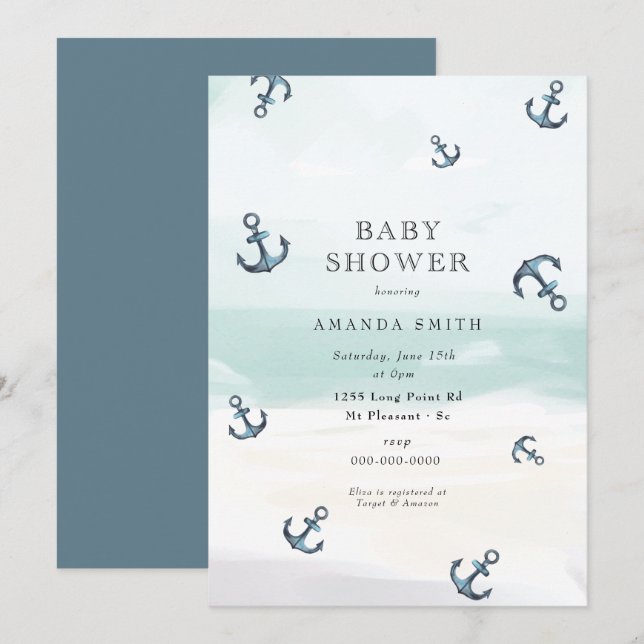 Invitation Ancre nautique Blue Ahoy C'est un Baby shower de g (Devant / Derrière)