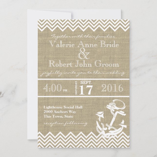 Invitation Ancre nautique Chevron Mariage (Devant)