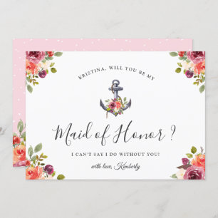 Invitation Ancre nautique Chic Floral Be My Maid of Honor