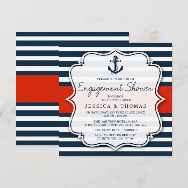 Invitation Ancre nautique de la marine Fiançailles douche (Devant / Derrière)