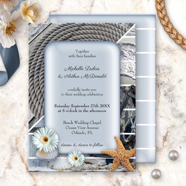 Invitation Ancre nautique Dusty Blue Beach Mariage (Créateur téléchargé)