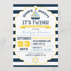 Invitation Ancre nautique et Baby shower en bande