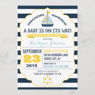 Invitation Ancre nautique et Baby shower en bande