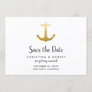 Invitation Ancre Nautique Faux Gold Foil   Enregistrer La Dat