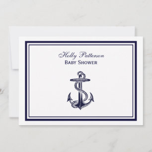 Invitation Ancre nautique Marine Bleu encadré 2H Baby shower