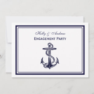 Invitation Ancre nautique Marine bleu encadré 2H Fiançailles