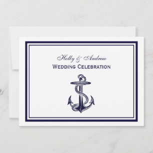 Invitation Ancre nautique Marine bleu encadré 2H Mariage