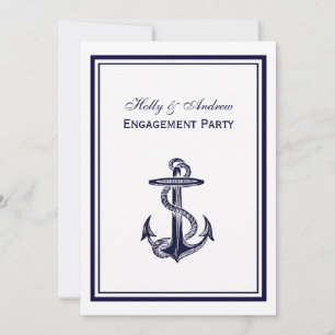 Invitation Ancre nautique Marine bleu encadré 2V Fiançailles
