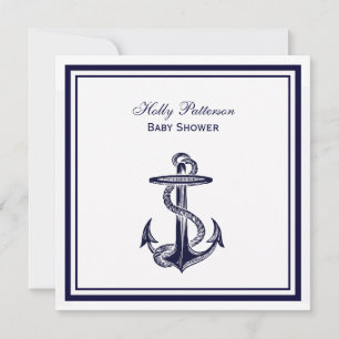 Invitation Ancre nautique Marine Blue encadré 2SQ Baby shower